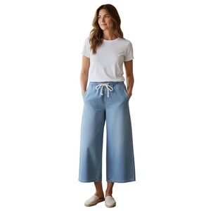 Belle by Kim Gravel Woman Light Wash Wide Leg Caprice Size 10 New Elastic Waits